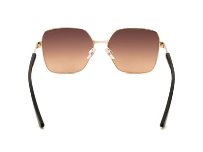 Sunglasses with gradient lenses and black arms on a white background