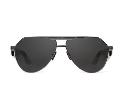 Black aviator sunglasses on a white background