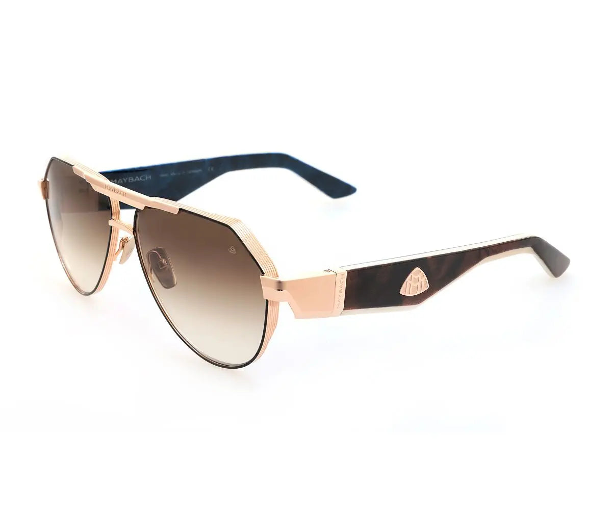 Aviator sunglasses with rose gold frame and gradient lenses on a white background