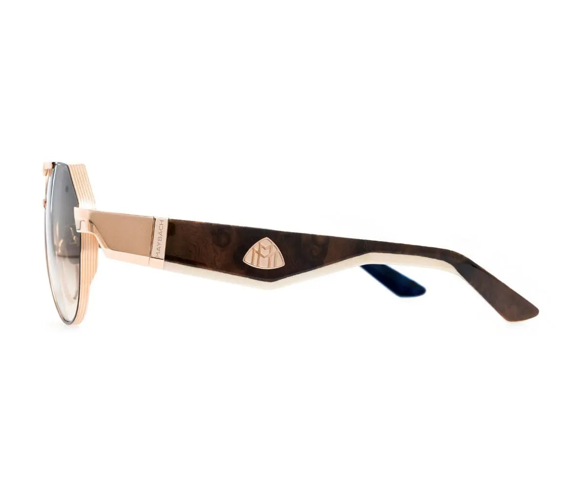Aviator sunglasses with rose gold frame and gradient lenses on a white background