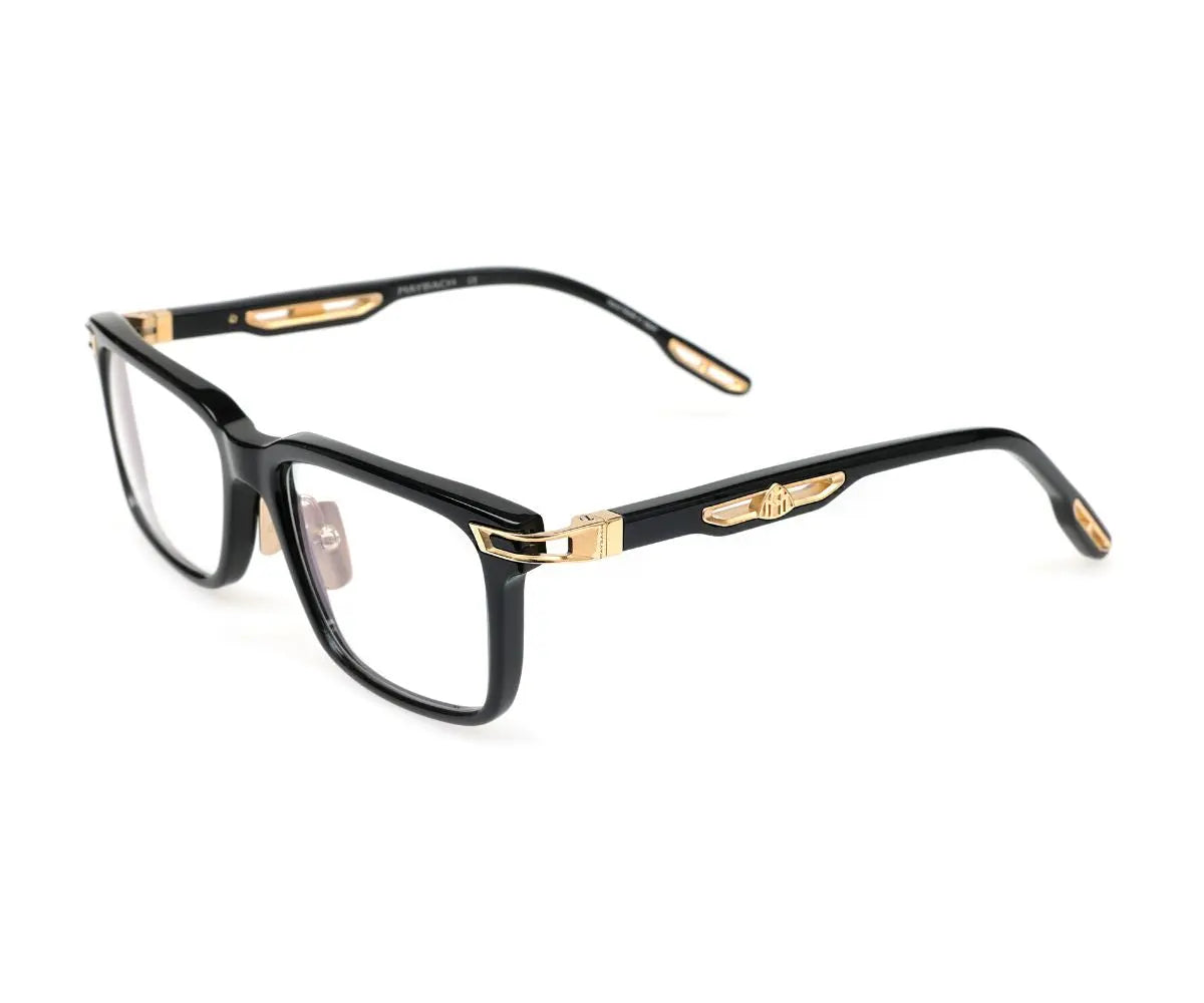 Black and gold eyeglasses on a white background