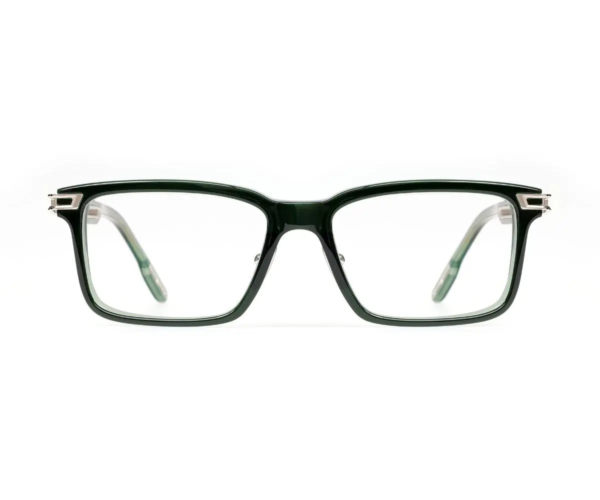 Green eyeglasses on a white background