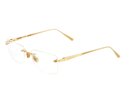 Gold-framed eyeglasses on a white background