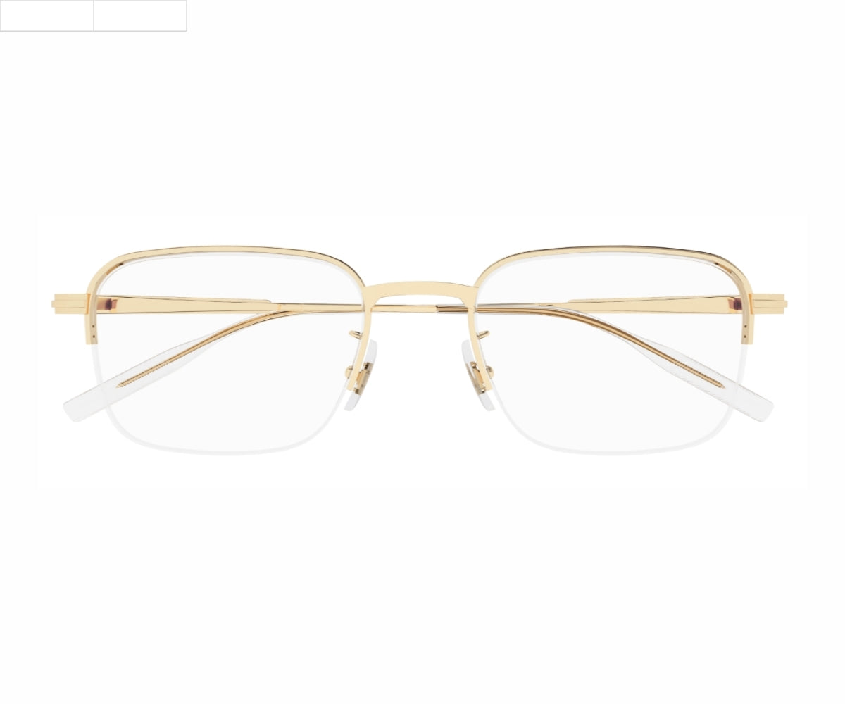 Gold-framed eyeglasses on a white background