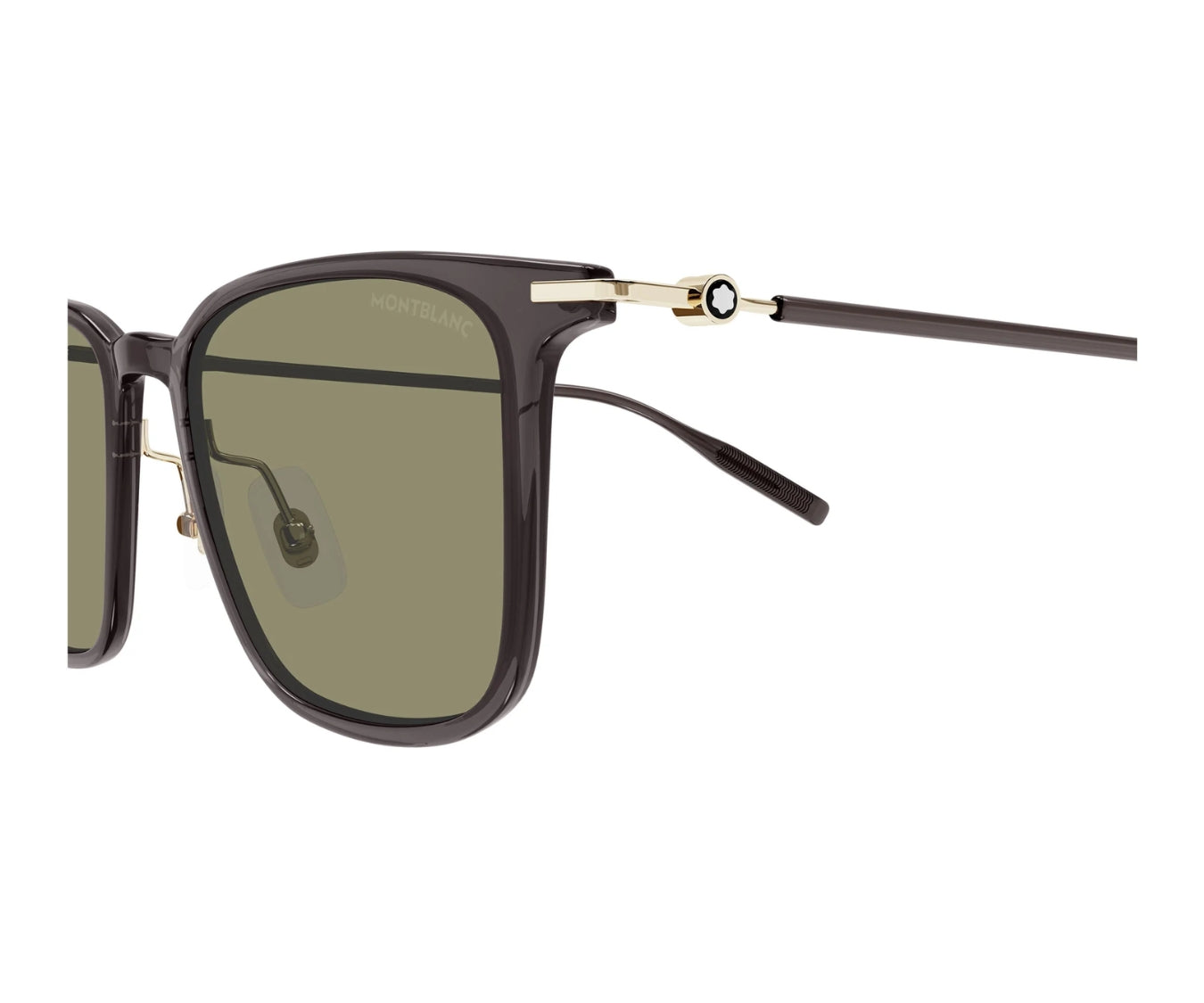 Sunglasses with dark frame and green lenses on a white background