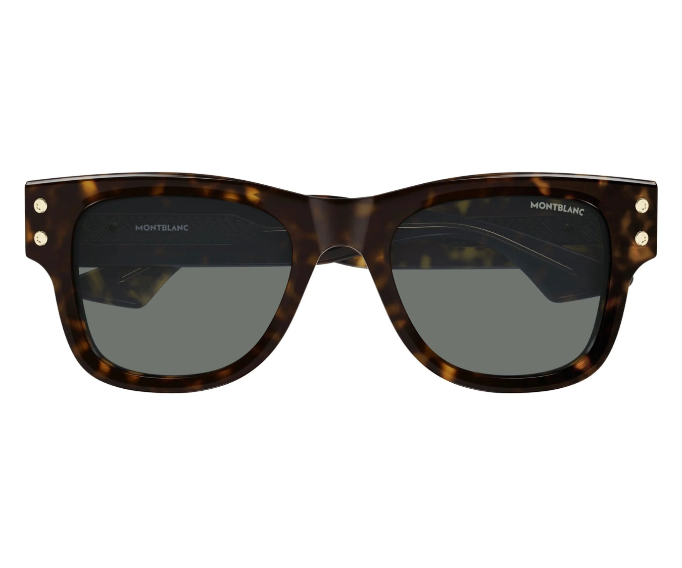 Sunglasses with tortoiseshell frame and dark lenses on a white background