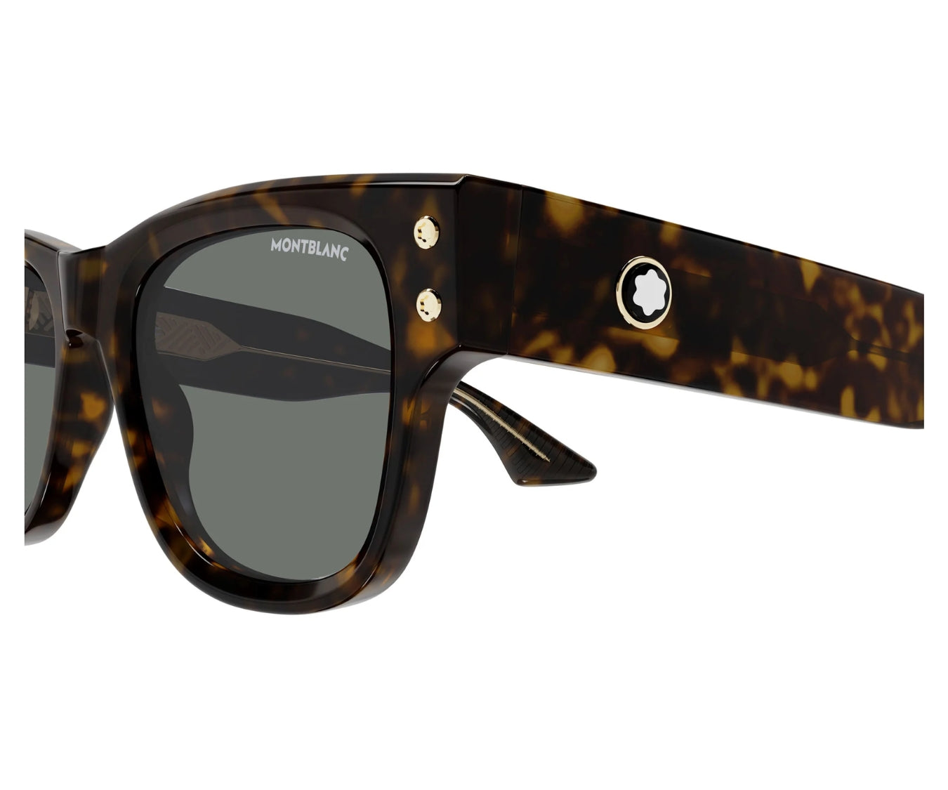 Sunglasses with tortoiseshell frame and dark lenses on a white background