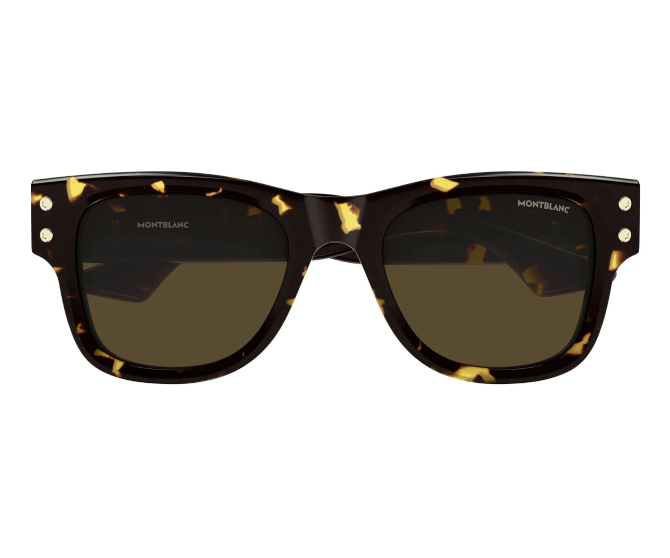 Tortoiseshell sunglasses with gold accents on a white background