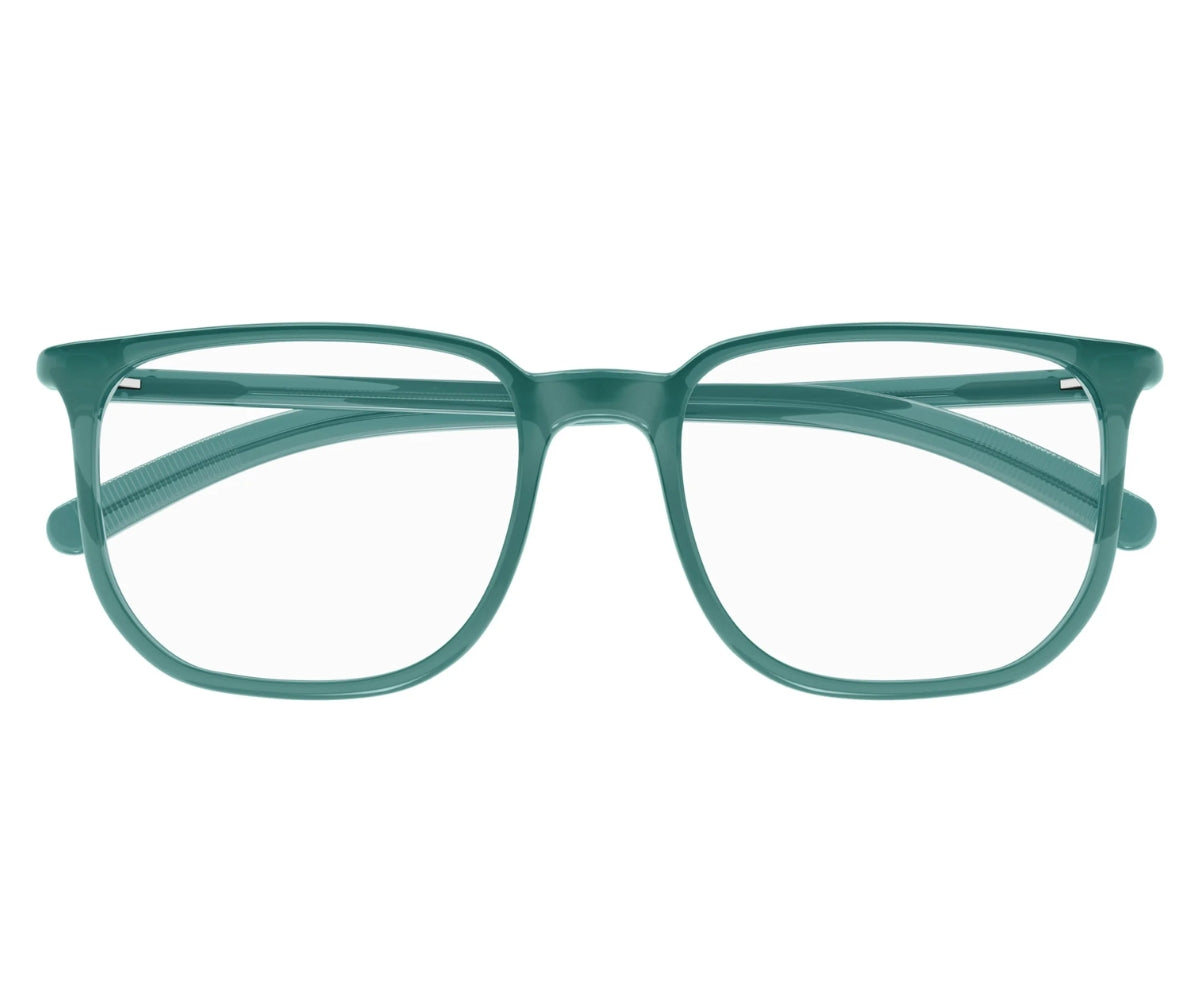 Teal eyeglasses on a white background