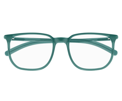 Teal eyeglasses on a white background