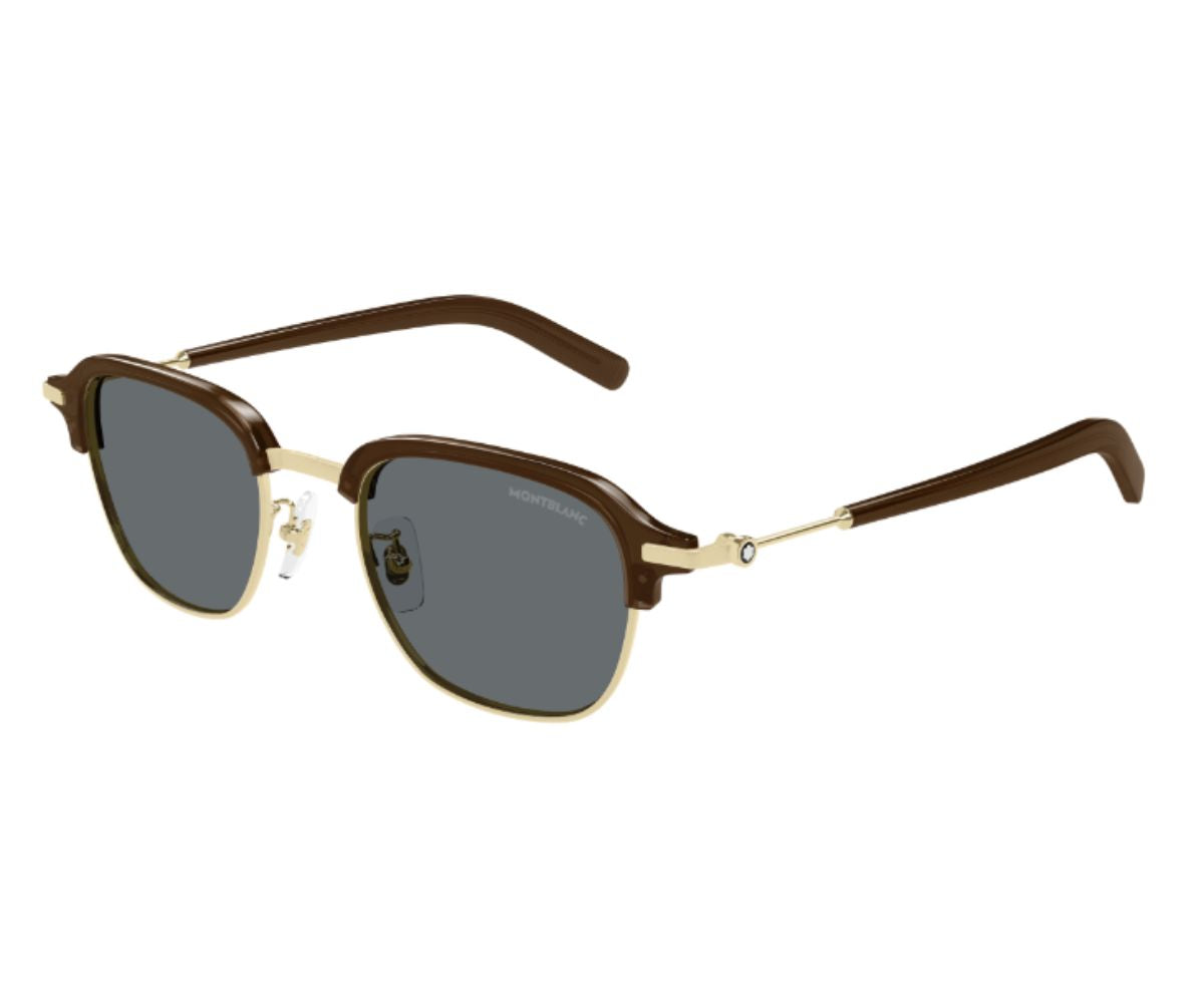 Sunglasses with brown frame and dark lenses on a white background