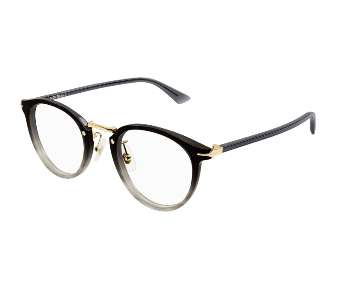 Black and gold eyeglasses on a white background