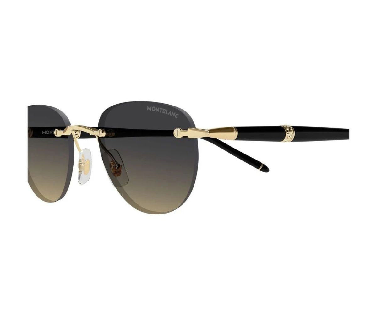 Sunglasses with gold and black frame on a white background