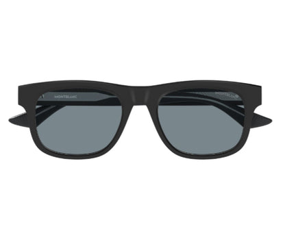 Black sunglasses with reflective lenses on a white background