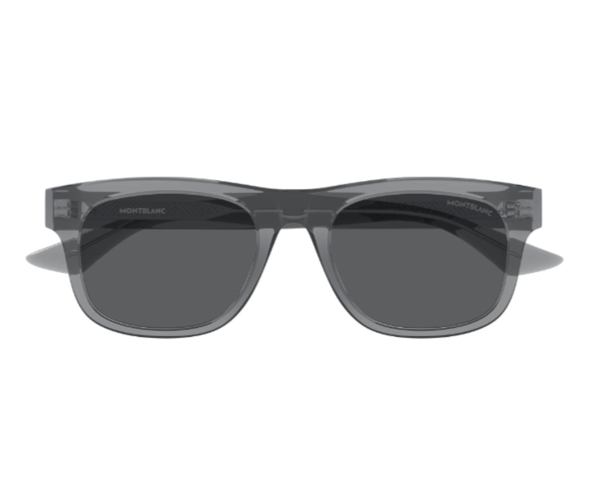 Gray sunglasses with a clear frame on a white background
