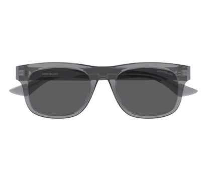 Gray sunglasses with a clear frame on a white background