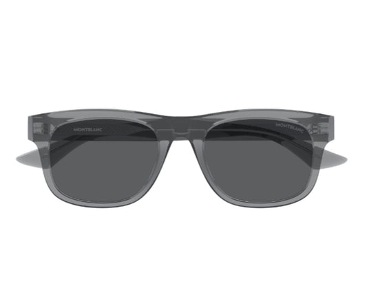 Gray sunglasses with a clear frame on a white background
