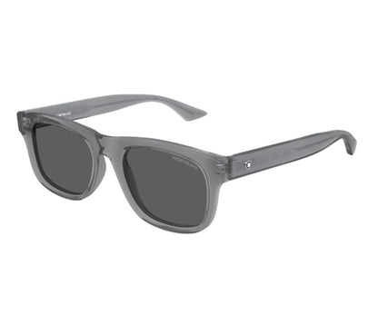 Gray sunglasses with dark lenses on a white background