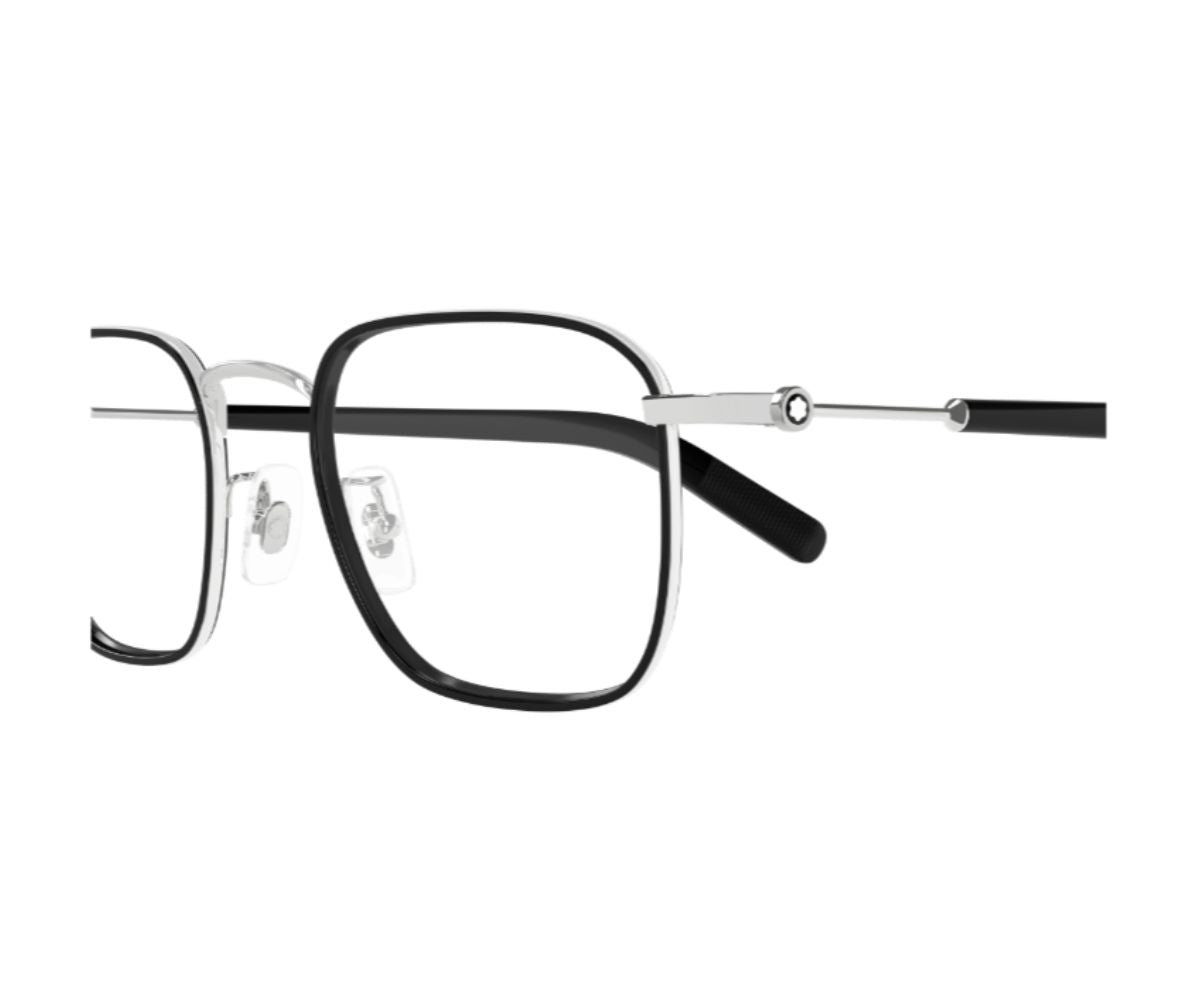Eyeglasses with black and silver frame on a white background