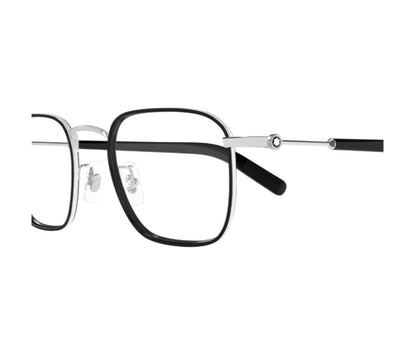 Eyeglasses with black and silver frame on a white background