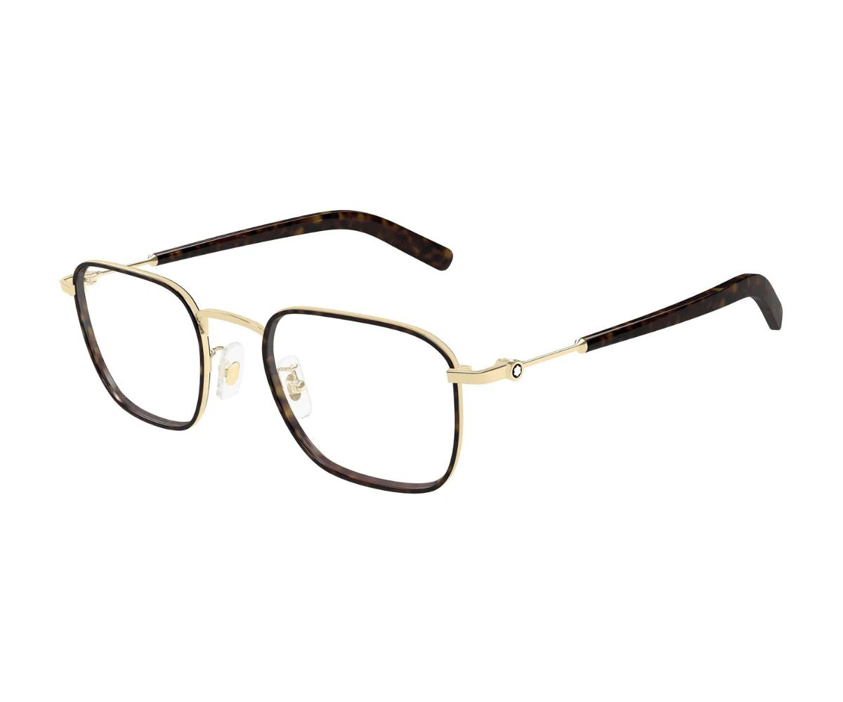 Eyeglasses with gold and brown frame on a white background
