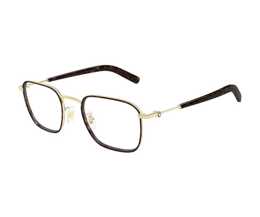 Eyeglasses with gold and brown frame on a white background