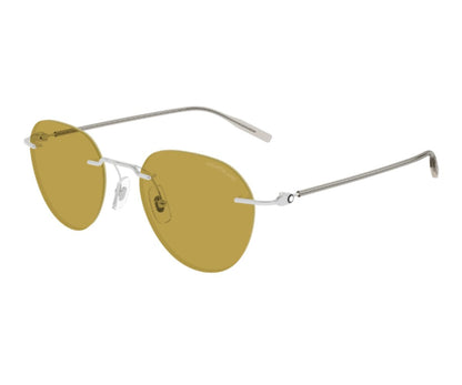 Sunglasses with gold lenses and silver frame on a white background