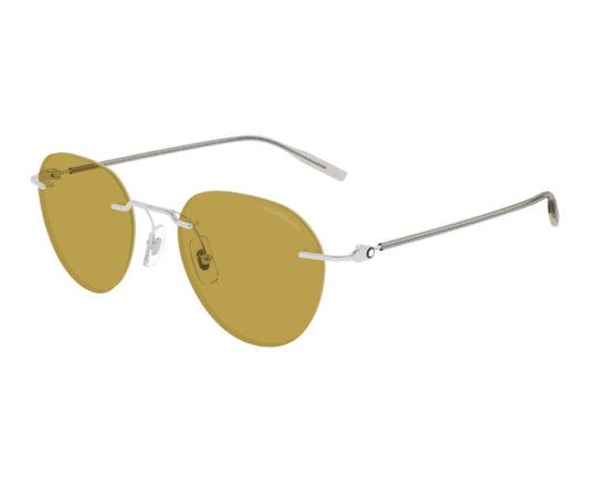 Sunglasses with gold lenses and silver frame on a white background