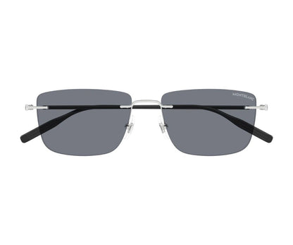 Sunglasses with a thin frame and dark lenses on a white background