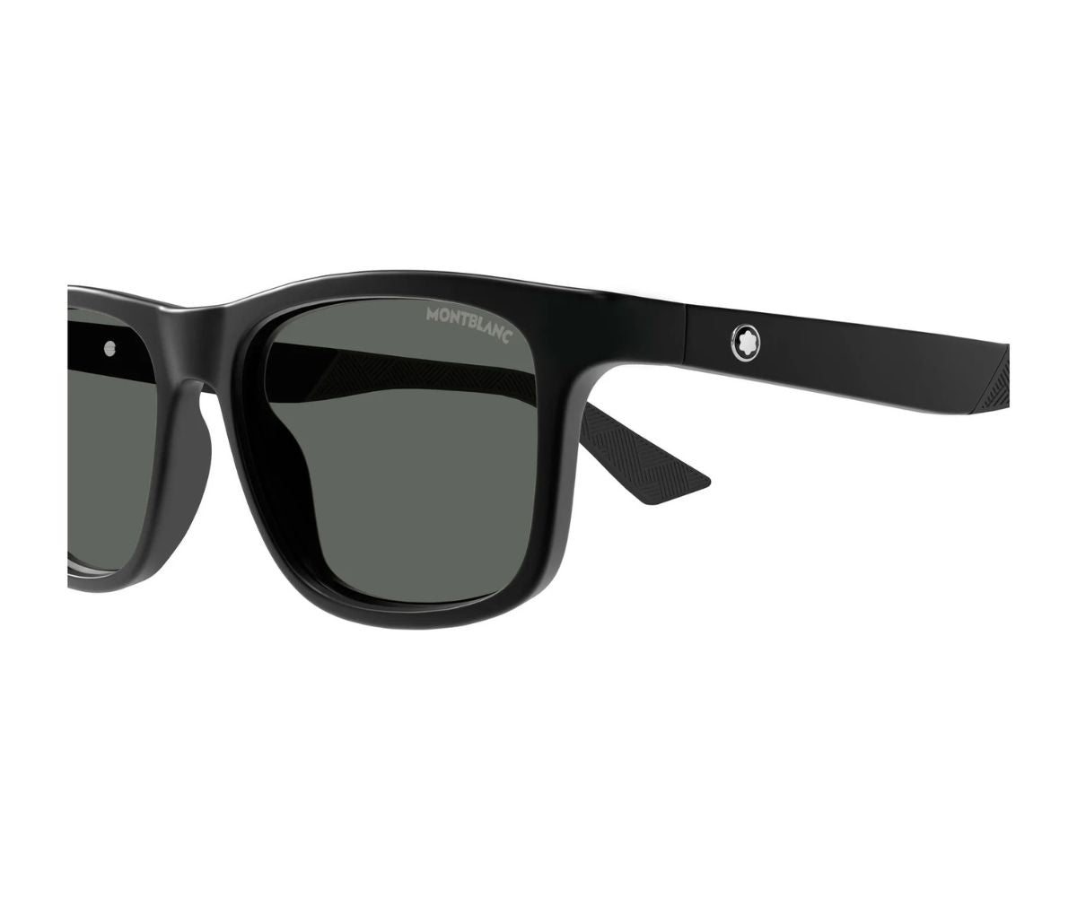 Black sunglasses with a brand logo on a white background