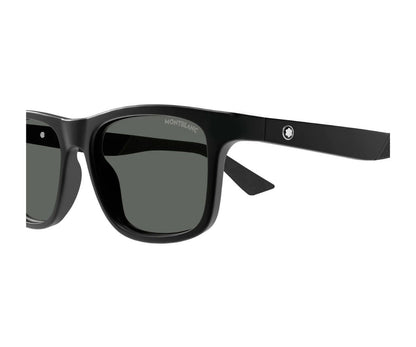 Black sunglasses with a brand logo on a white background