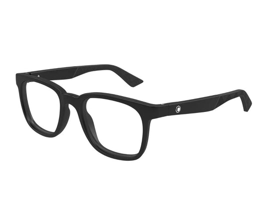 Black eyeglasses with gold accents on a white background