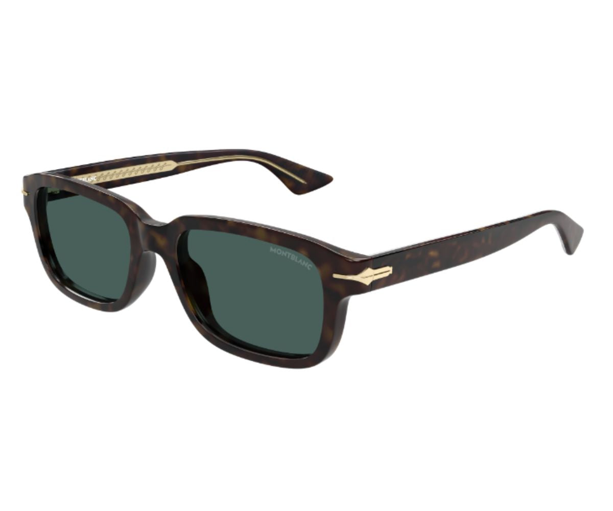 Sunglasses with dark green lenses and brown frame on a white background