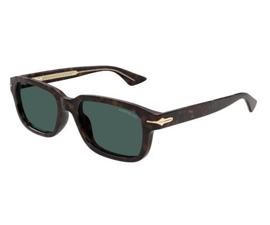 Sunglasses with dark green lenses and brown frame on a white background