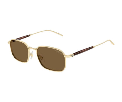 Gold-framed sunglasses with brown lenses on a white background
