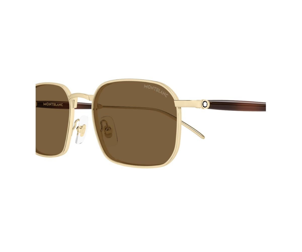 Sunglasses with gold frame and brown lenses on a white background
