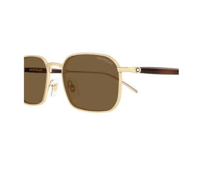 Sunglasses with gold frame and brown lenses on a white background