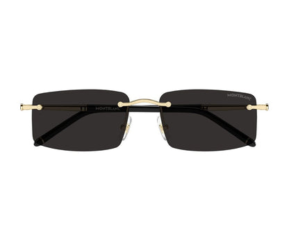Sunglasses with gold frame and black lenses on a white background