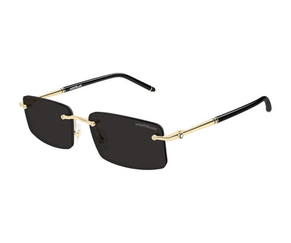 Sunglasses with gold frames and black lenses on a white background