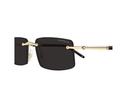 Sunglasses with gold frame and black lenses on a white background