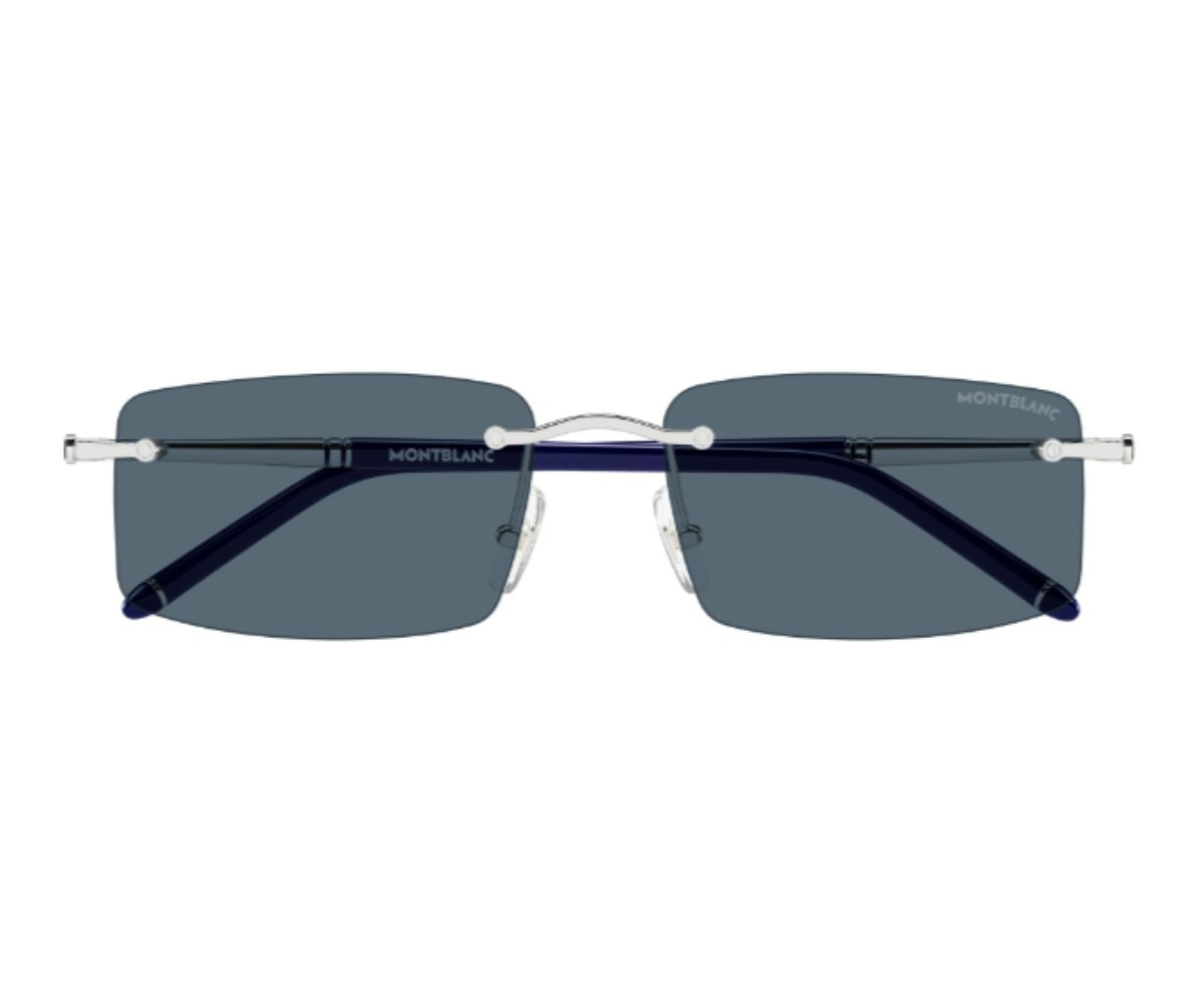 Sunglasses with dark lenses and silver frames on a white background