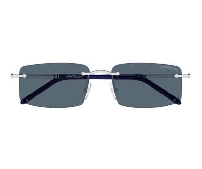 Sunglasses with dark lenses and silver frames on a white background