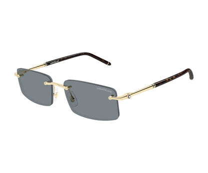 Sunglasses with gold frame and gray lenses on a white background