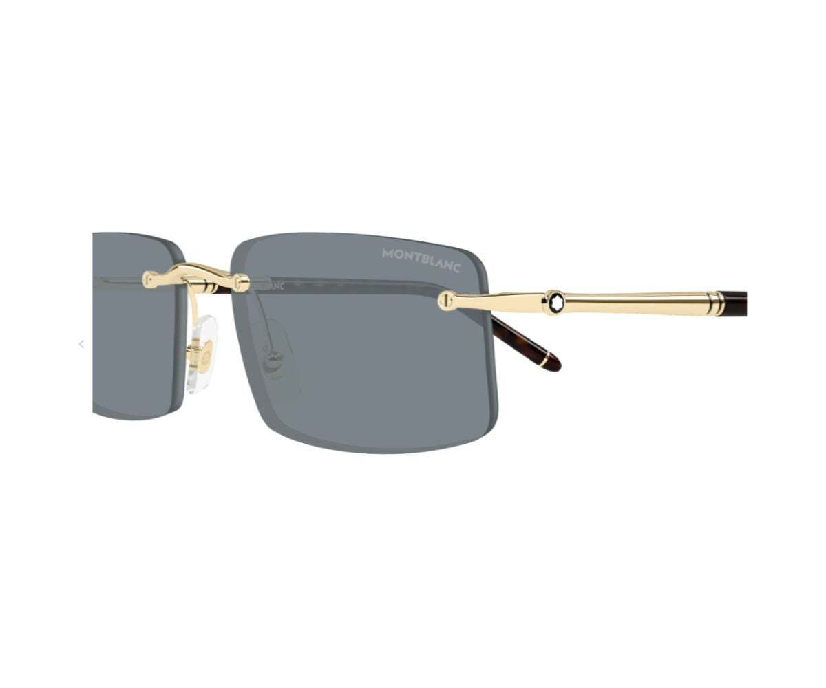 Sunglasses with gold frame and gray lenses on a white background
