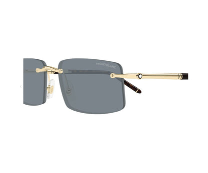 Sunglasses with gold frame and gray lenses on a white background