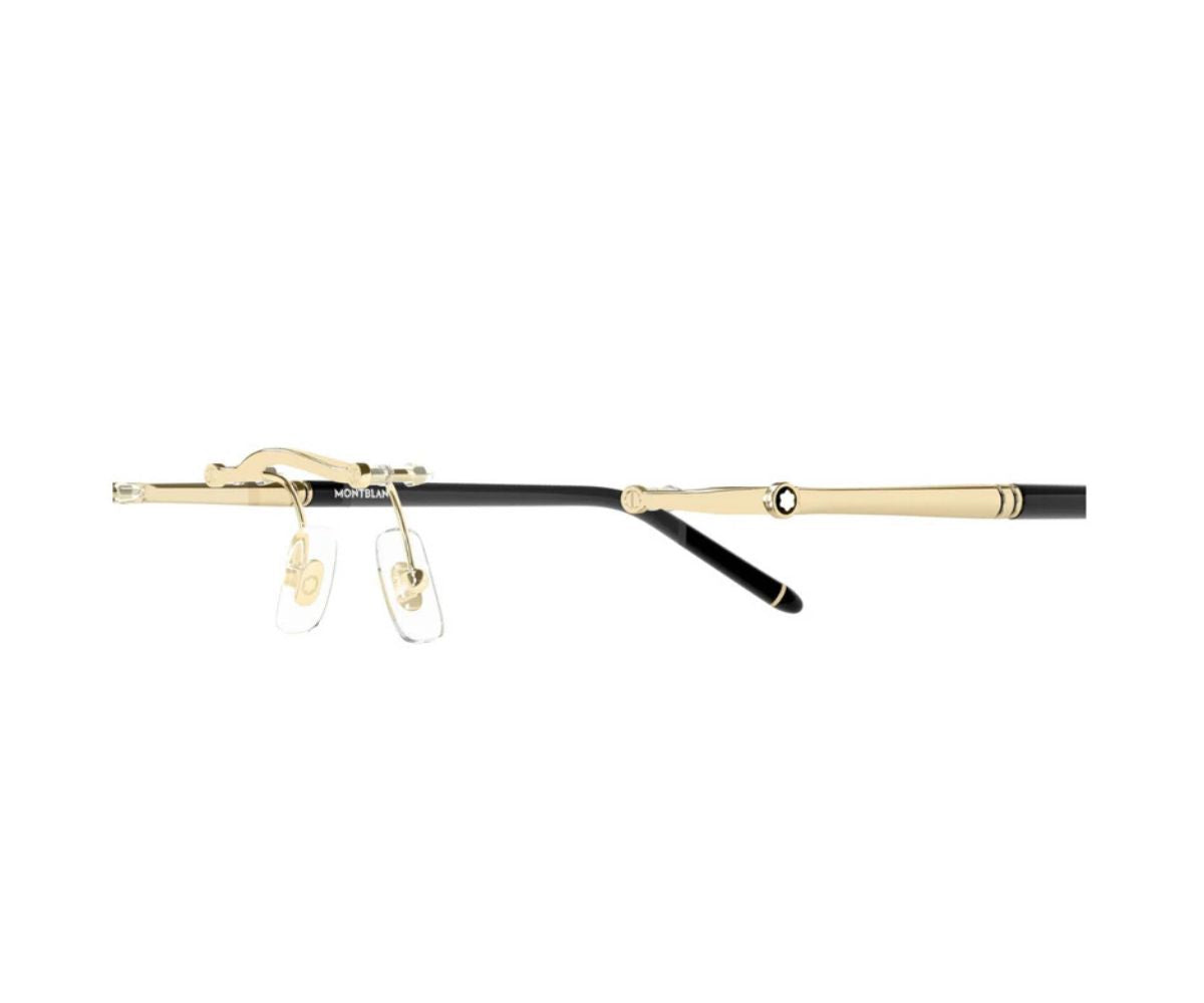 Gold and black eyeglass frame on a white background