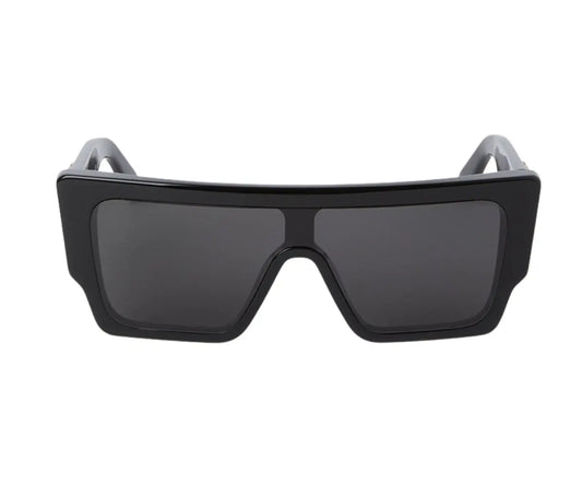 Black sunglasses with a wide frame on a white background