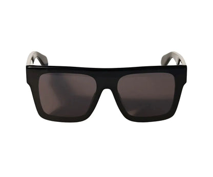 Black sunglasses with dark lenses on a white background