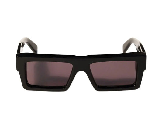 Black sunglasses with dark lenses on a white background