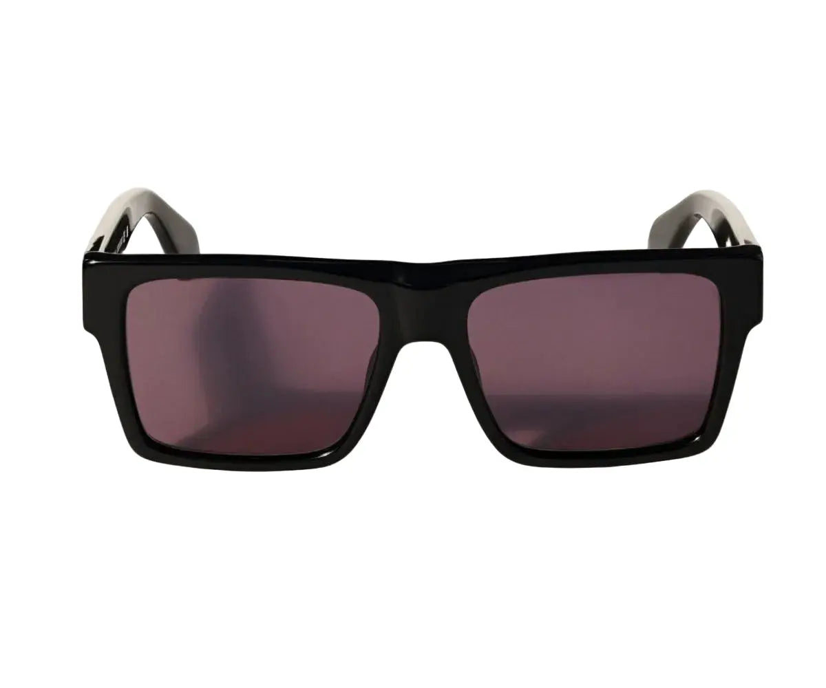 Black sunglasses with dark lenses on a white background